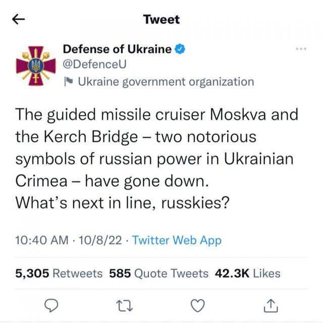 Tweet du ministère ukrainien de la Défense