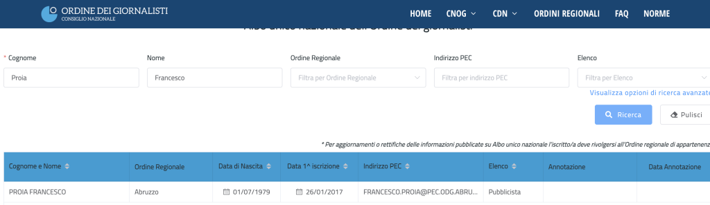 Francesco Proia ordine dei giornalisti
Francesco Proia Journalist Italy