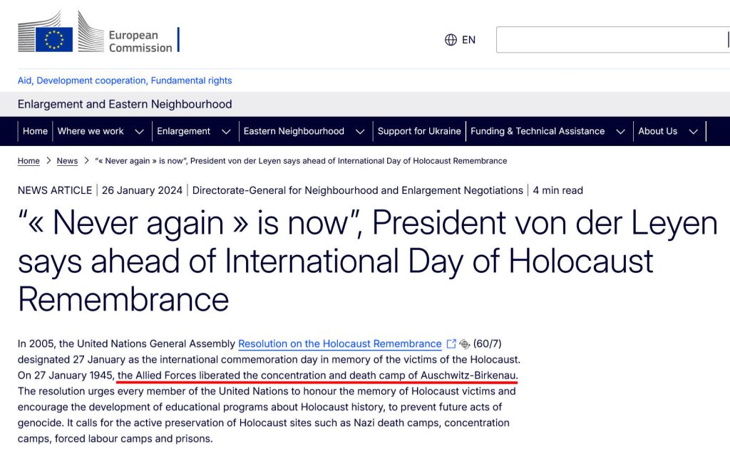 Mensonges de la Commission Européenne sur la libération d'Auschwitz